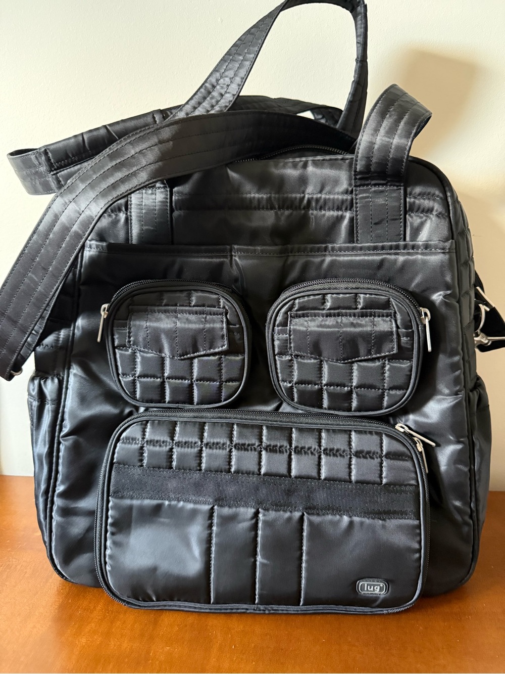 lug Black Quilted Travel Shoulder Bag with Multiple Pockets
